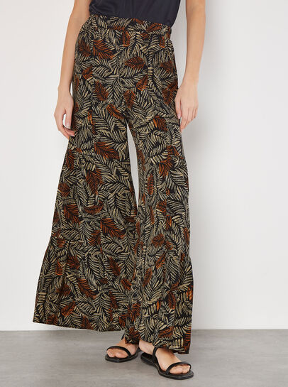 Batik Leaves Tiered Wide-Leg Trousers