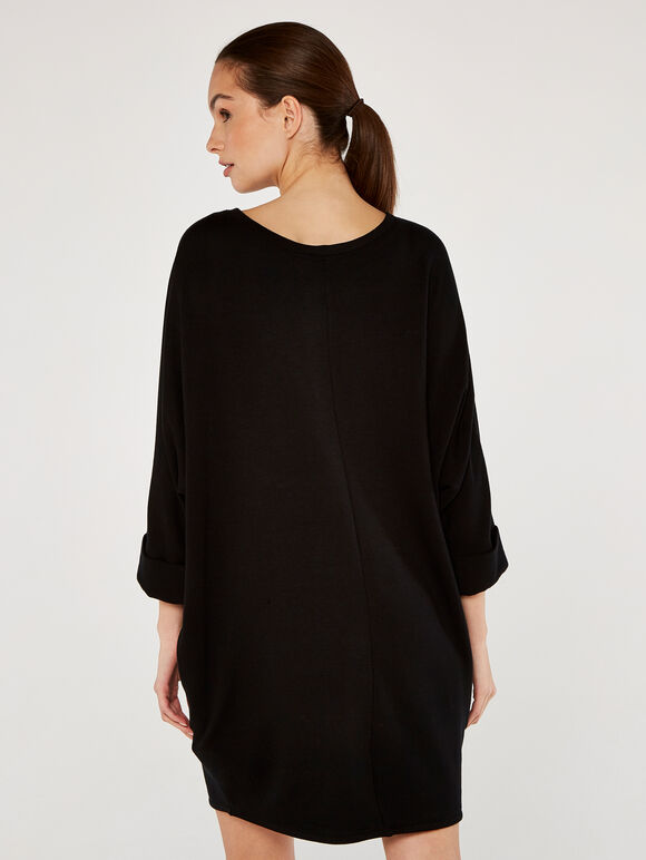 Jersey Cocoon Dress, Black, large