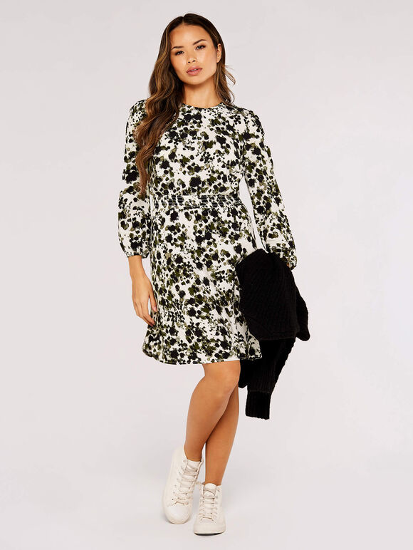 Brushstroke Smock Mini Dress, Khaki, large