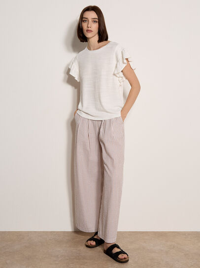 Ruffle Sleeve Textured T-Shirt