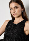 Scallop Sequin Crop Top, Black, large