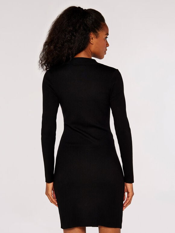 Bodycon Butttoned Mini Dress, Black, large