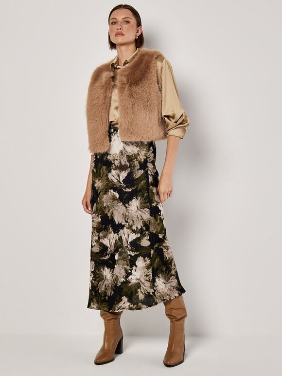 Faux Fur Cropped Gilet, Brown, large