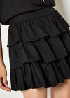 Linen Blend Ruffle Tiered Mini Skirt, Black, large