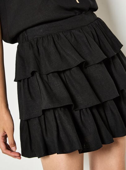 Linen Blend Ruffle Tiered Mini Skirt