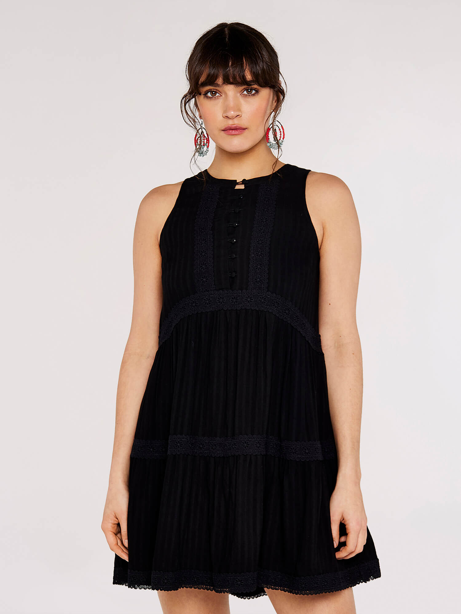 Boho Tiered Mini Dress Apricot Clothing