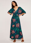 Tropical Leaf Maxi Dress, Navy, large