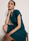 Geo Print Ruffle Mini Dress, Teal, large