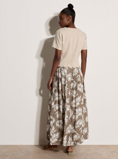 Leaf Print Pleated Culotte Trousers