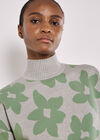 Flower Oversized Mock Neck Jumper, Grey, large