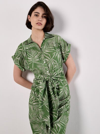Palm Leaf Shirt Midi Dress