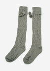 Pom Pom Knit Knee High Socks, Grey, large