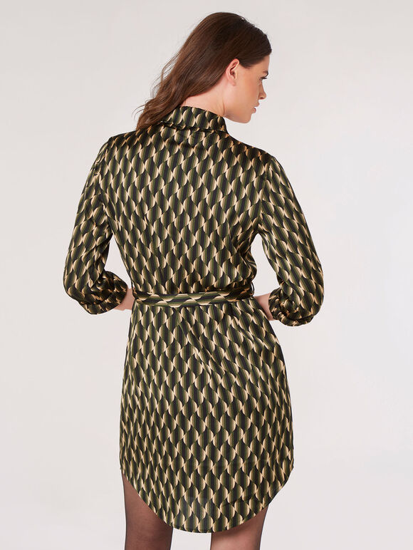 Mini-robe chemise à vagues géométriques, Kaki, large