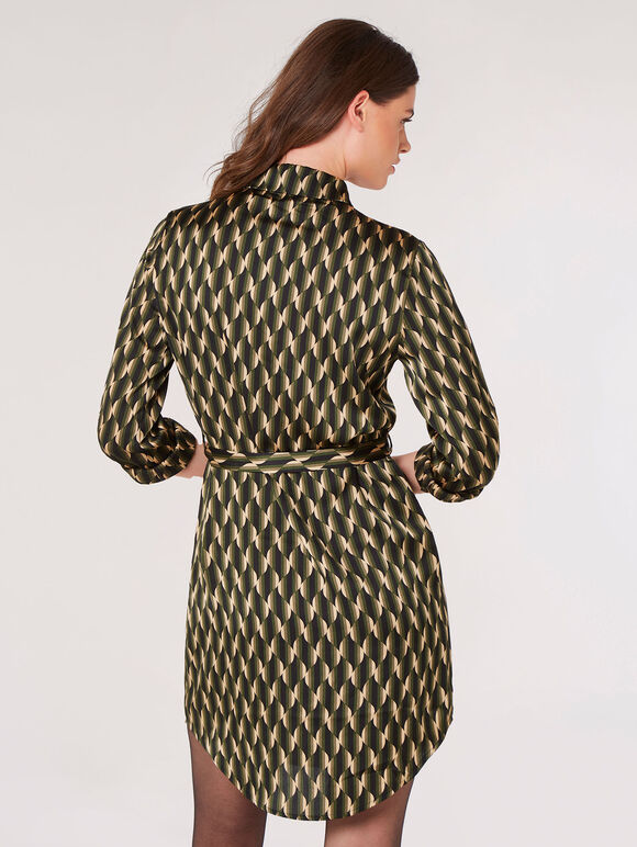 Hemd-Minikleid mit geometrischem Wellenmuster, Khaki, Größe L