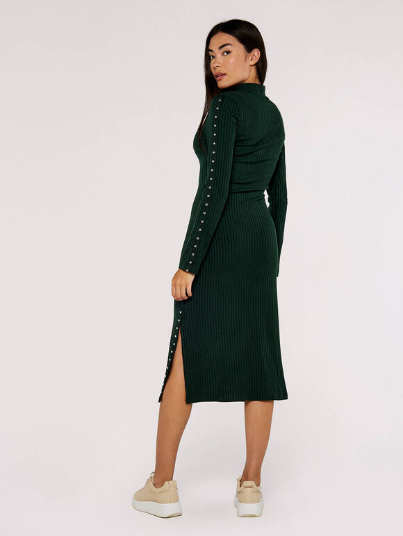 Rib Studded Midi Dress, Green, large