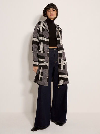 Geometric Knitted Zip-Down Cardigan