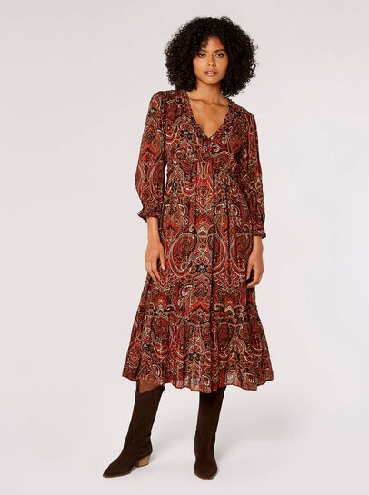 Paisley Ruffle Midaxi Dress