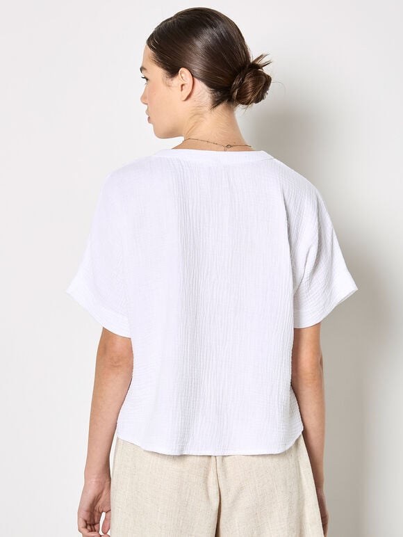 Textured V-Neck Blouse, White, large