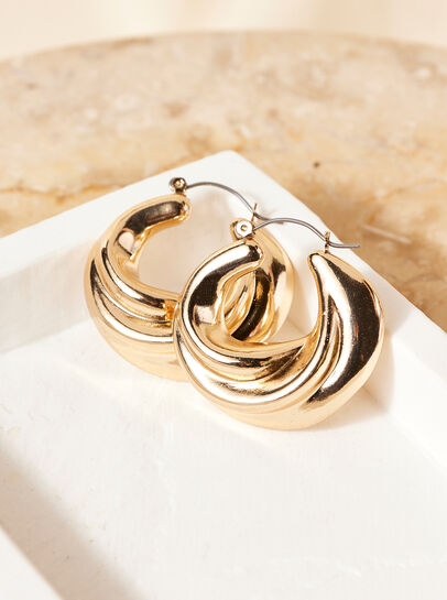 Triple Hoop Gold Tone Earrings