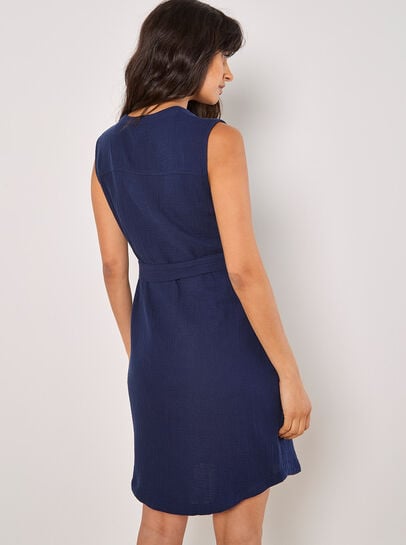 Textured Cotton Button Down Mini Dress
