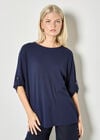 Waffle Knit Button Detail Top, Navy, large