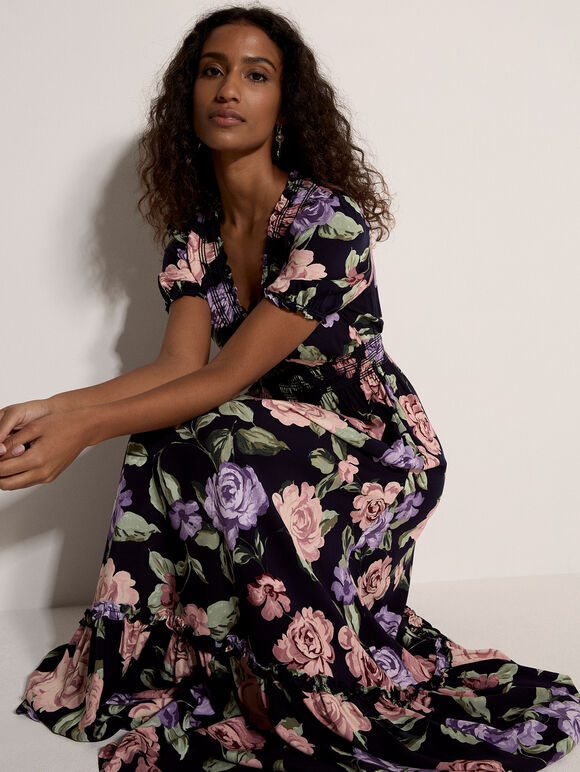Chloe Floral Wrap Maxi Dress, Navy, large