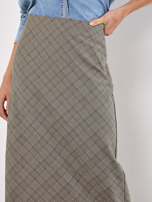 Heritage Check Bias Maxi Skirt, Grey, large