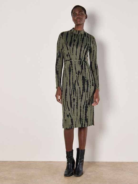 Tie Dye Soft Knit Midi Dress, Khaki, large