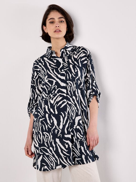 Zebra Print Oversized Shirt, Navy, large