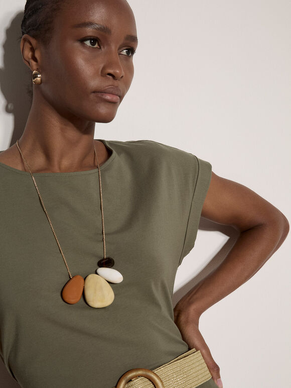 Turn-Up Sleeves Jersey T-Shirt, Khaki, large