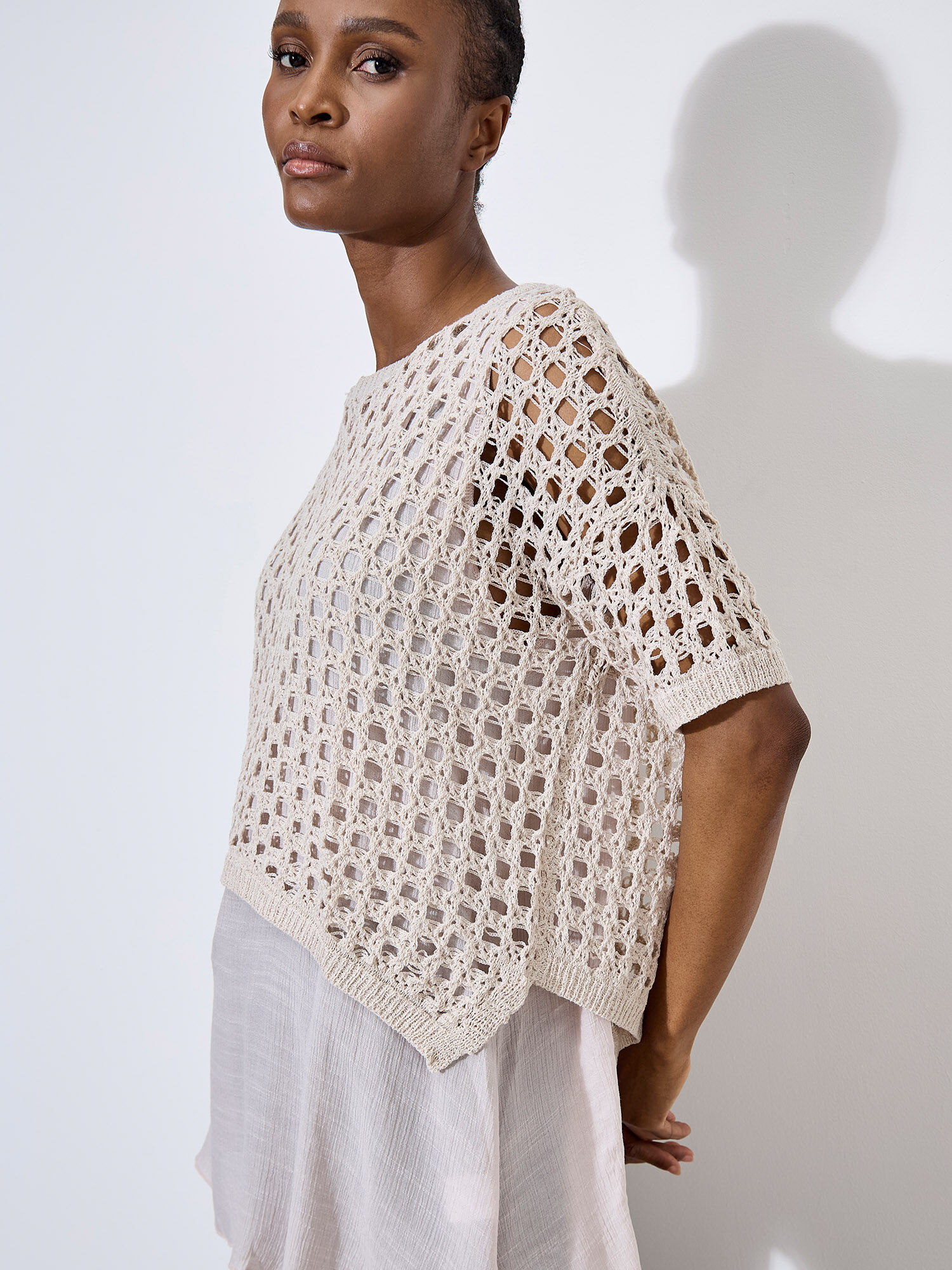 Knitted Mesh Layered Tunic Top | Apricot Clothing