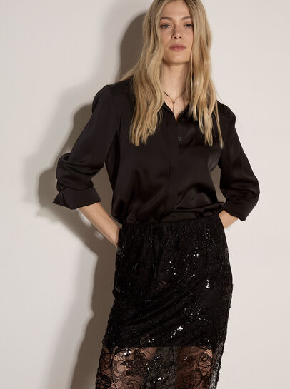 Floral Beaded Lace Midi Skirt