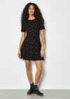 Polka Dot Knitted Shift Mini Dress, Black, large