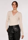 Wrap Ribbed Knitted Top, Stone, large