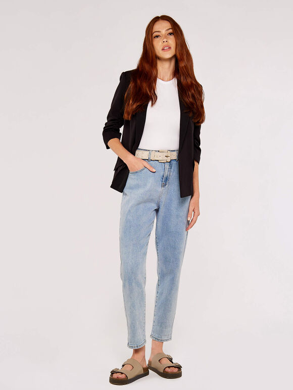 Open Rushed Sleeve Blazer, Black, large