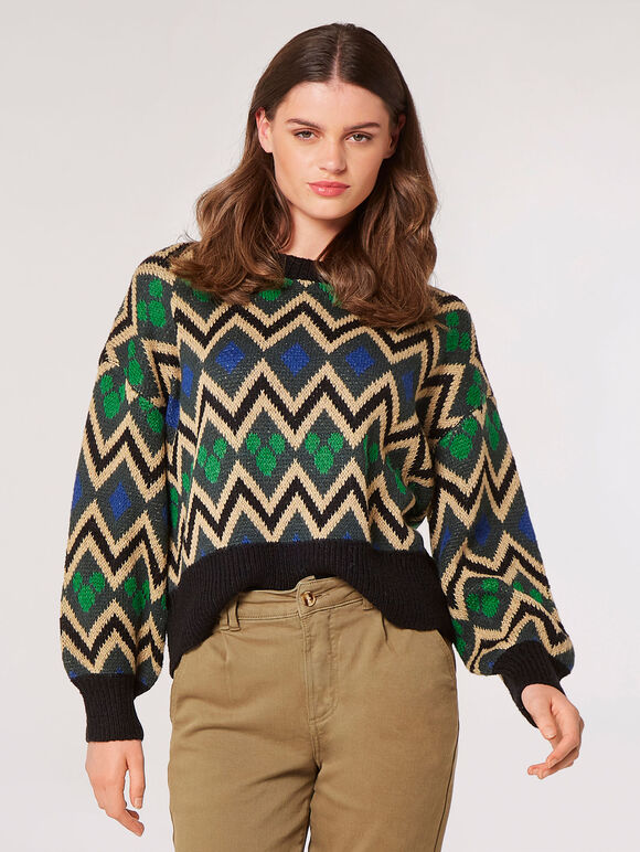 Geometric Chevron Jumper, Green, large