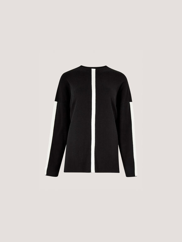 Mock Neck Mono Stripe Jumper, Black, large