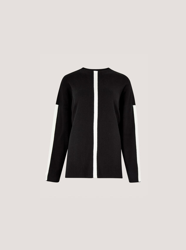 Mock Neck Mono Stripe Jumper, Black, large