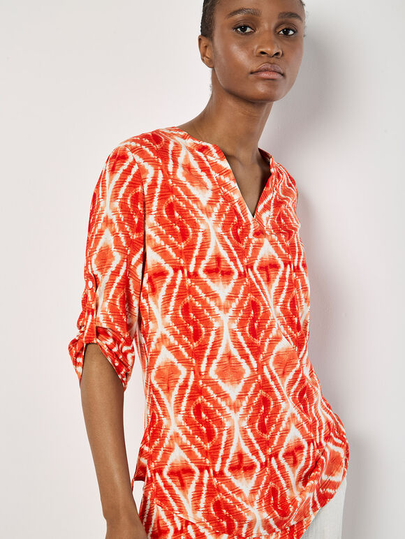 Tie Dye Swirl Tunic Top, Orange, large