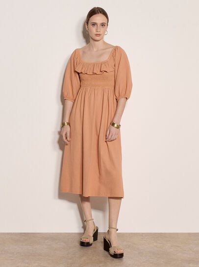 Ruffle Cotton Milkmaid Midi Dress