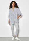 Oversized Cotton Stripe Shirt, White, large