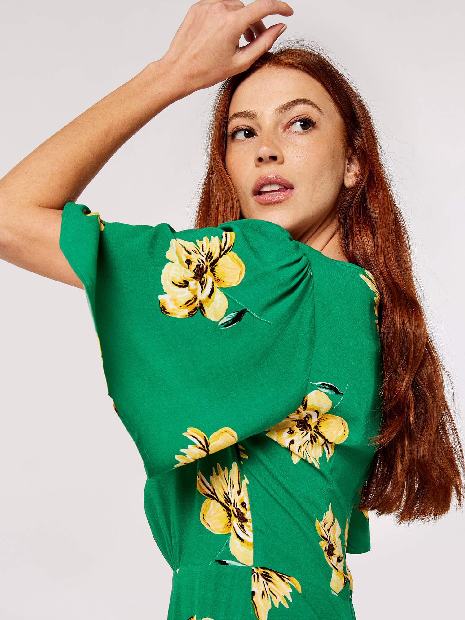 Floral Side Slit Dress Apricot Clothing