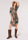 Retro Patchwork Shirt Mini Dress, Green, large