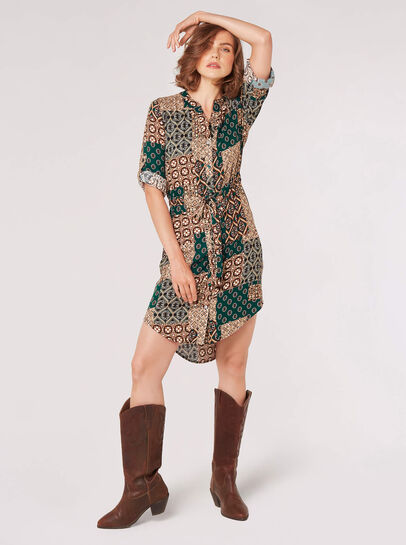 Retro Patchwork Shirt Mini Dress