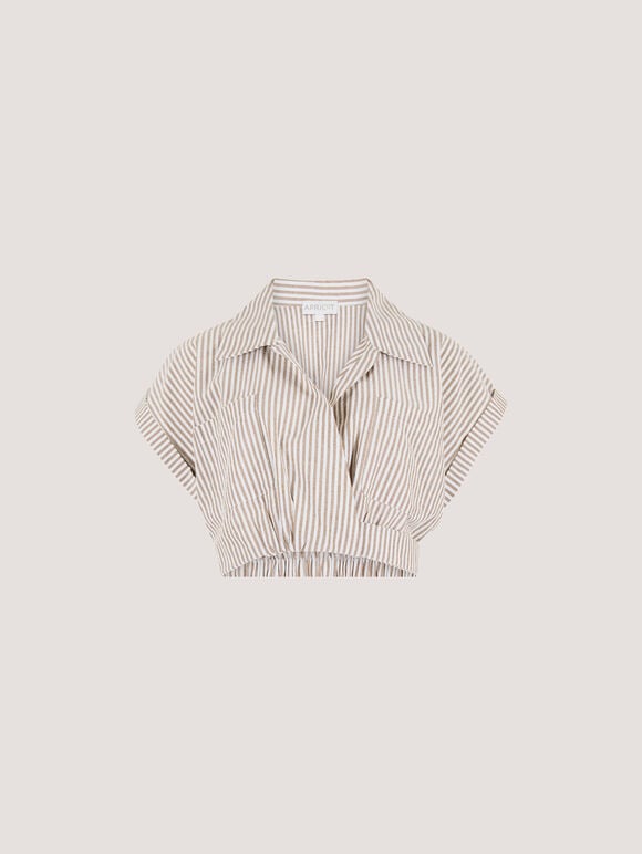 Stripe Shirt Crop Top, Stone, large