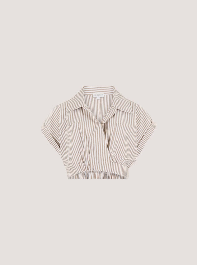 Stripe Shirt Crop Top, Stone, large
