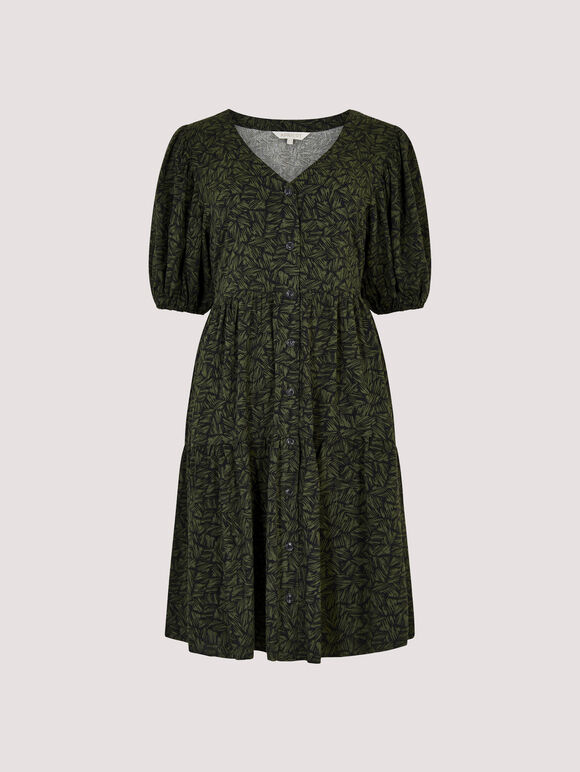 Chevron Twill Mini Dress, Black, large