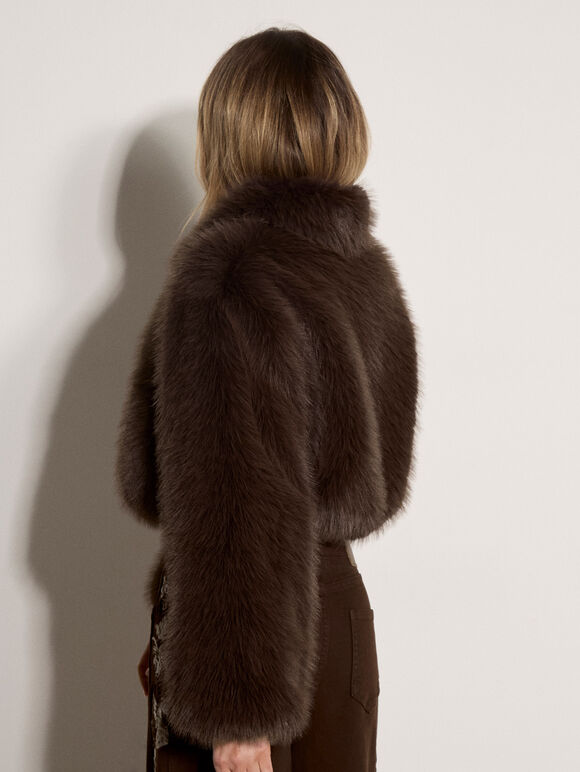Luxe Faux Fur Short Jacket, Brown, large