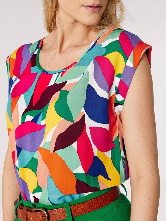 Colour Block Leaf Top, Red, large