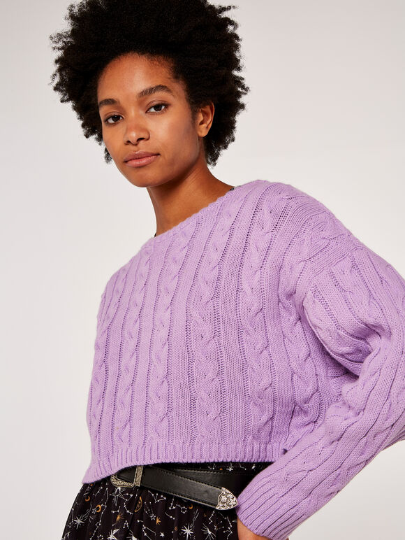 Aran Crop Jumper, Flieder, groß